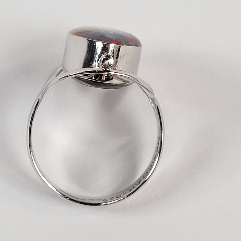 Vintage Mexico 925 Ring Sterling Silver Spinner Abalone &‎ Floral Resin Sz 11.25 - Picture 7 of 12